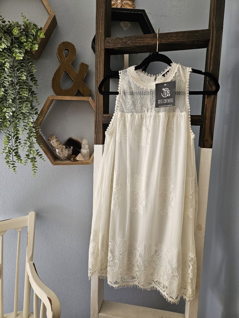 Miss Chievous Ivory Lace Midi Dress